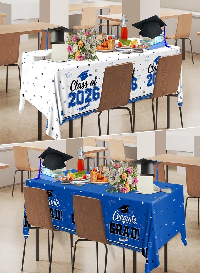 YTGUVBK Graduation Tablecloth Blue and White Graduation Decorations Gongrats Grad Tablecloth 2026 Graduation Decorations Class of 2026 Table Covers Blue Graduation Table Cloths for Graduation Party Supplies - Image 2