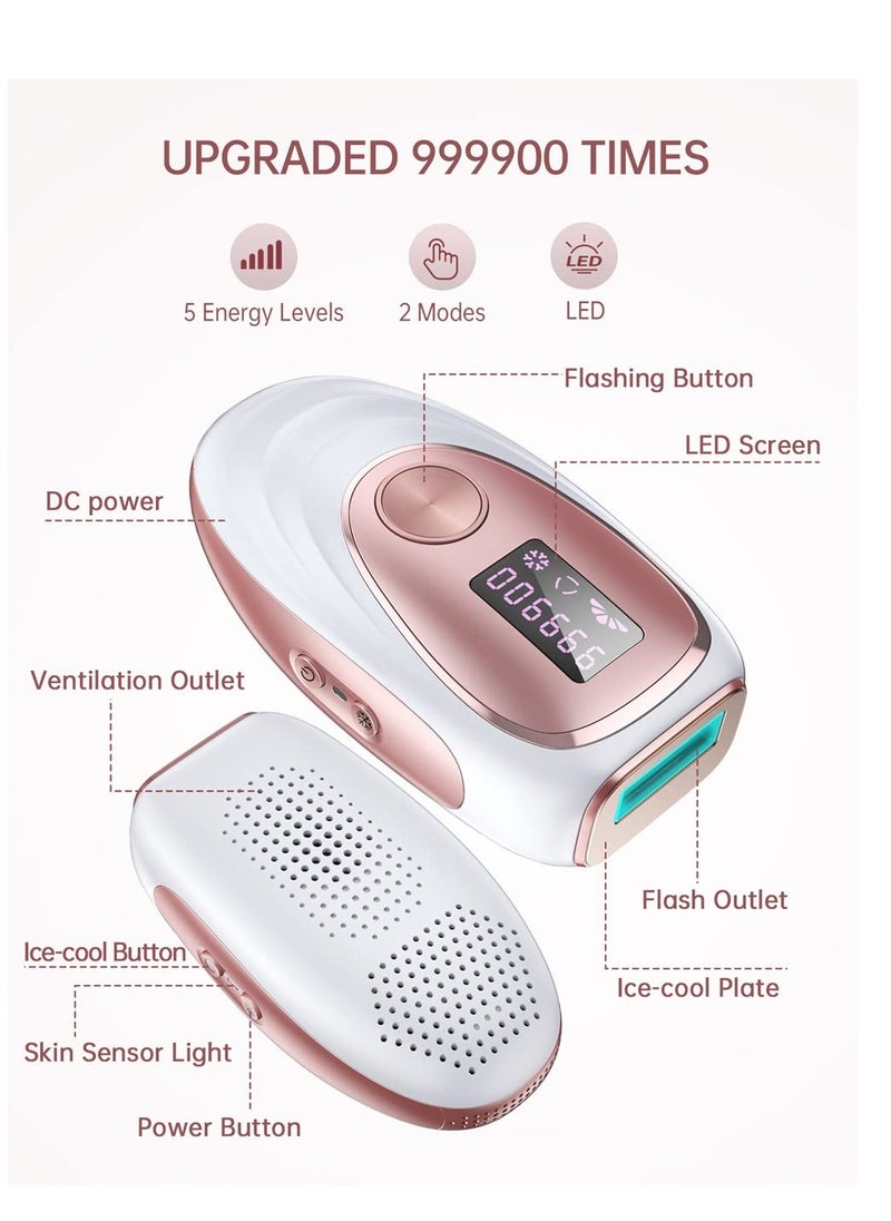 IPL Hair Removal Device, Ice Cooling Function for Painless Hair Removal with 999,900 Flashes, Auto and Manual Mode
