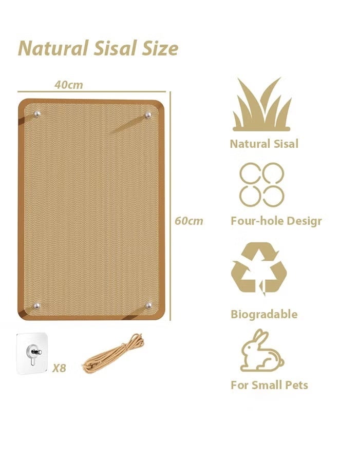 Cat Scratcher, Pet Cat Scratcher Board, Wall Mounted Cat Scratching Pad Equipped with Traceless Stickers, Natural Sisal Cat Scratch Pad,Cat Grinding Claw Pad,Vertical Cat Scratching Board with Velcro Tapes, Protect Wall, Couch, Carpet, Furniture,Reinstallable (Brown, 40 * 60cm) - Image 2