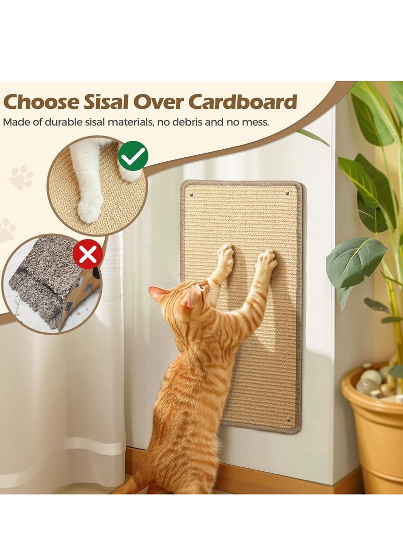 Cat Scratcher, Pet Cat Scratcher Board, Wall Mounted Cat Scratching Pad Equipped with Traceless Stickers, Natural Sisal Cat Scratch Pad,Cat Grinding Claw Pad,Vertical Cat Scratching Board with Velcro Tapes, Protect Wall, Couch, Carpet, Furniture,Reinstallable (Brown, 40 * 60cm) - Image 3