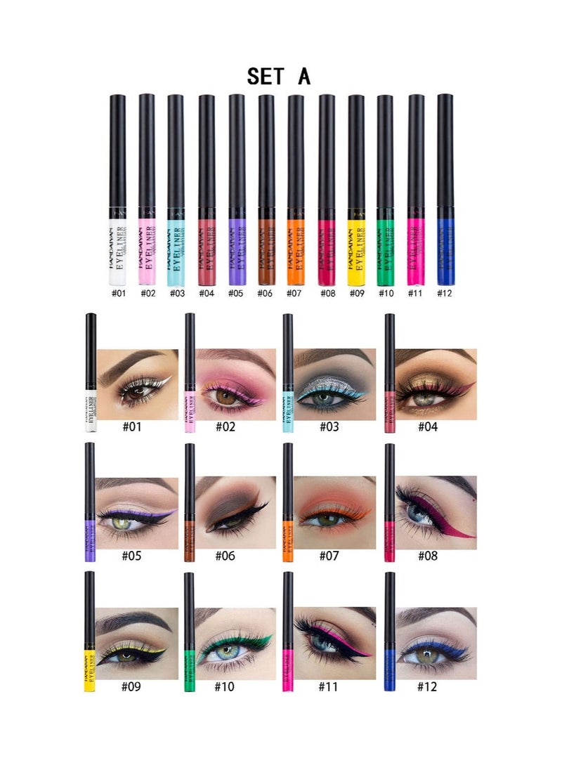 Handaiyan Liquid Eyeliner Waterproof Smudge Proof Sweat 12 Colors Matte Liner Set Long Lasting Pigment Professional Makeup Gift Quick Dry ,Gel,Soft,Smooth,Natural,Hyper Easy Suit Clubs, Stages, Parties （A）  - Image 2