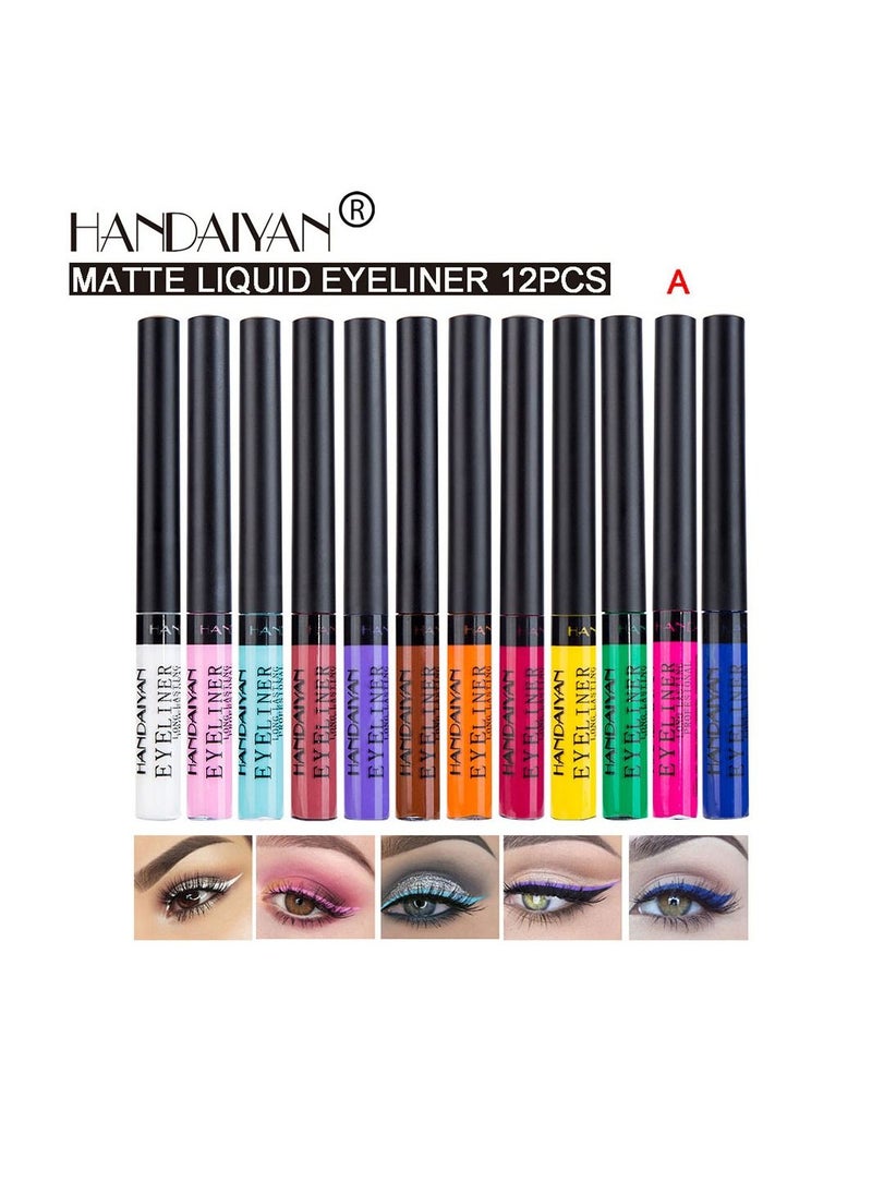 Handaiyan Liquid Eyeliner Waterproof Smudge Proof Sweat 12 Colors Matte Liner Set Long Lasting Pigment Professional Makeup Gift Quick Dry ,Gel,Soft,Smooth,Natural,Hyper Easy Suit Clubs, Stages, Parties （A）  - Image 1