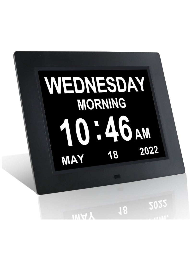 8 Inch Memory Loss Dementia Clock, 12 Alarm Options Clock Level 1-5 Dimming Calendar Digital Day Easy to Use for Elderly with Loss, Impaired Vision