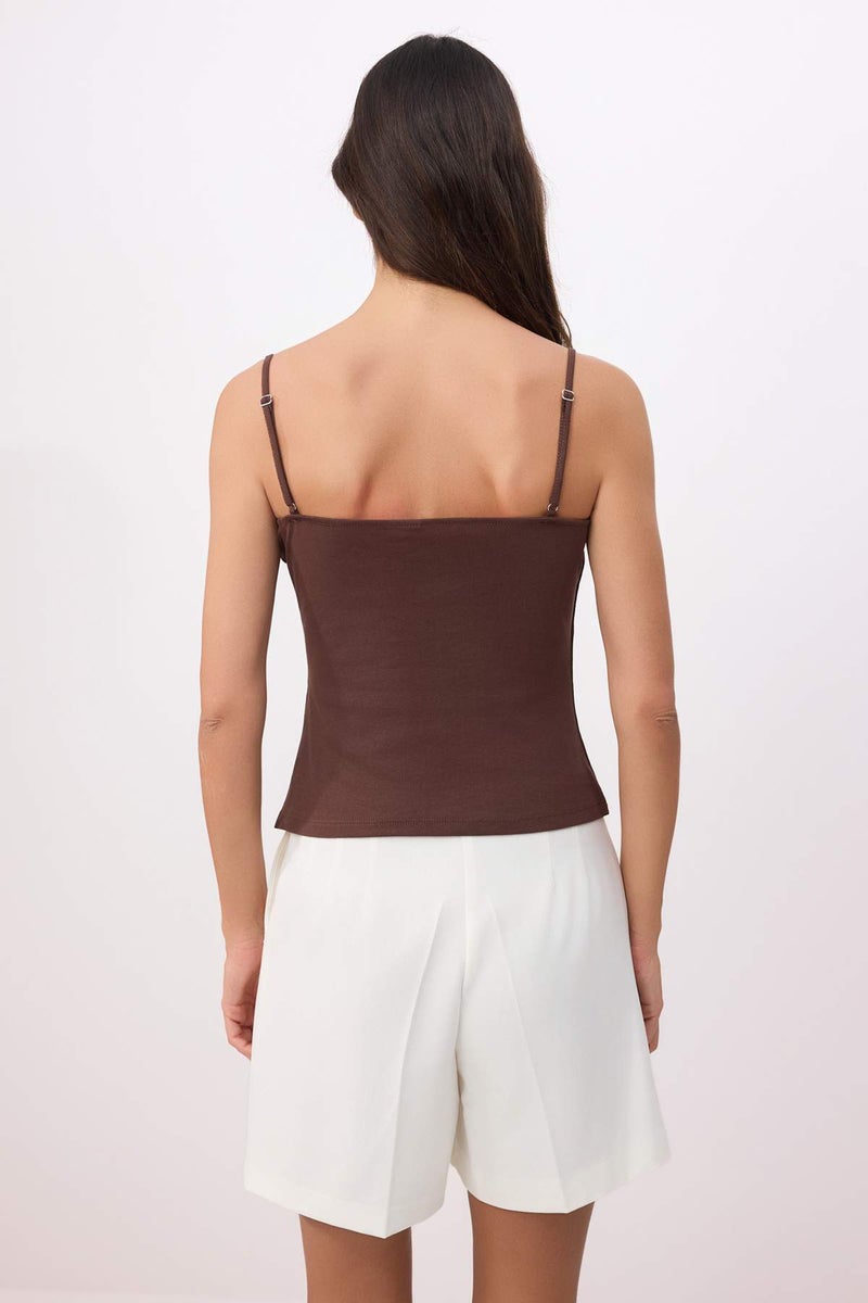 trendyol Brown Fitted/Body-Fitting Strapless Thin Strap Sleeveless Cotton Ribbed Knitted Undershirt Twoss26Al00033 - Image 4