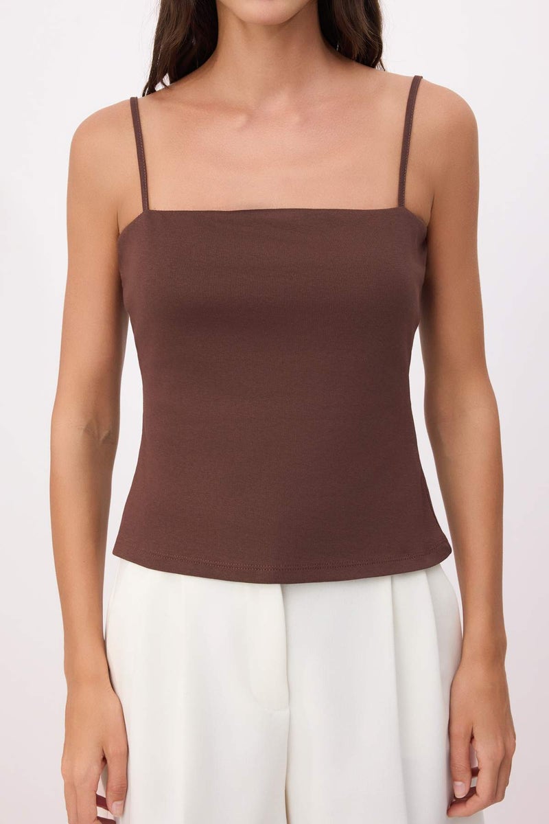 trendyol Brown Fitted/Body-Fitting Strapless Thin Strap Sleeveless Cotton Ribbed Knitted Undershirt Twoss26Al00033 - Image 3
