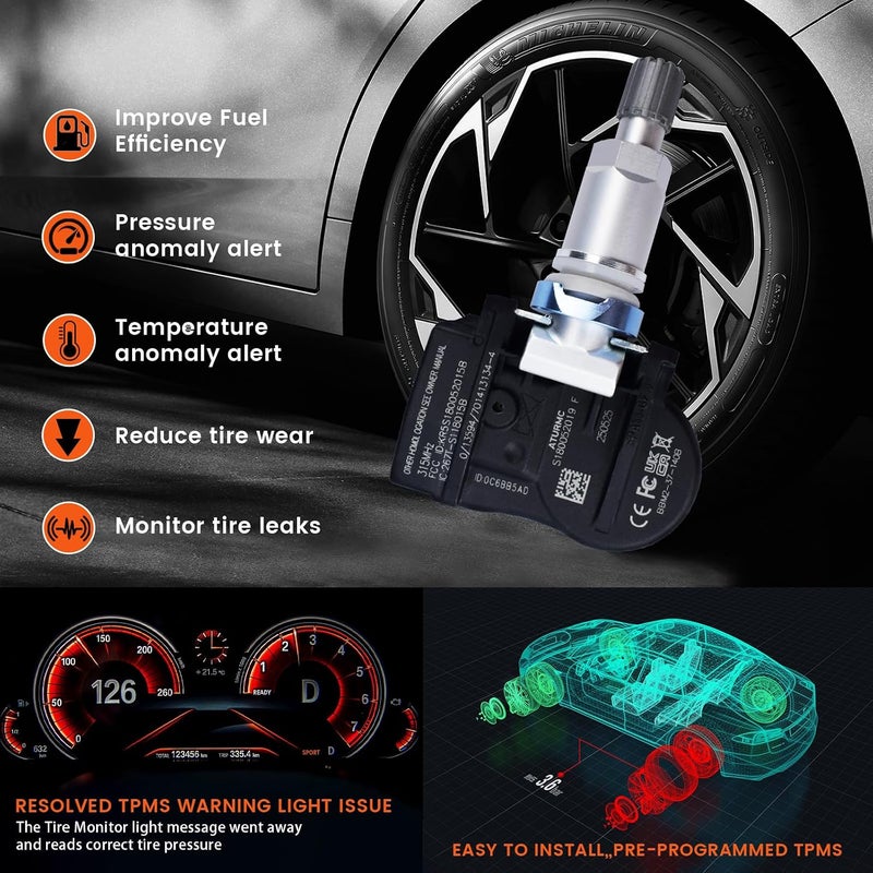 مجموعة من 1 مستشعر TPMS لنظام مراقبة ضغط الإطارات 315MHz متوافق مع M-azda 5 RX-8 Speed3 CX-5 6 CX-3 M-5Miata CX-9 OEM - بديل لـ # BBM237140B - Image 3