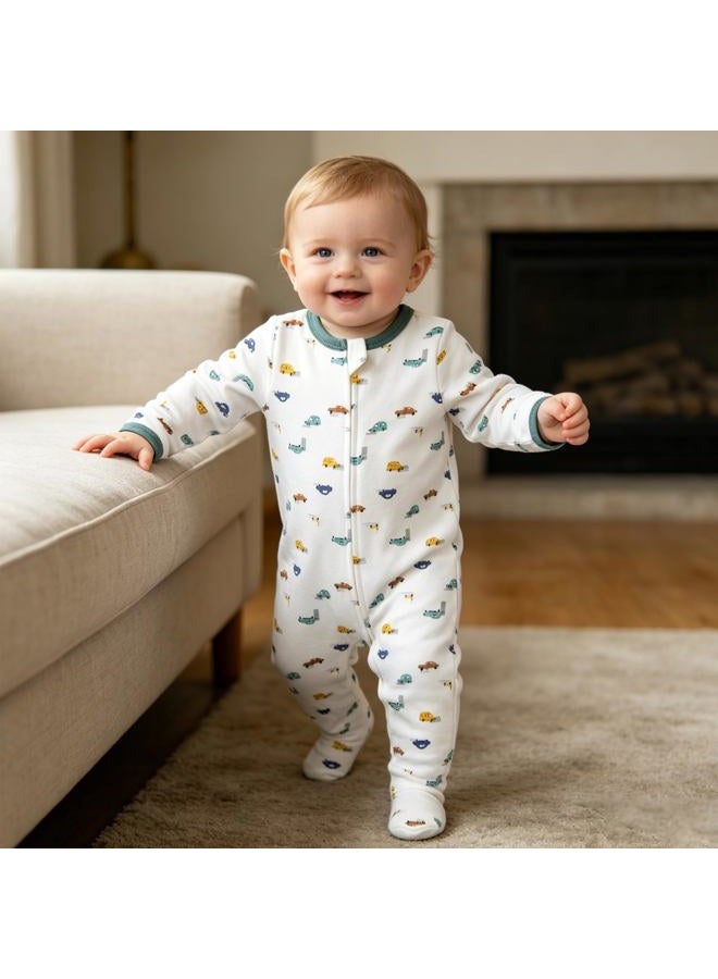Aablexema Baby Footie Pajamas with Mitten Cuffs, Double Zipper Infant Cotton Onesie Sleeper Pjs, Newborn Footed Sleep Play, Car Style(zipper), 9-12 Months - Image 4