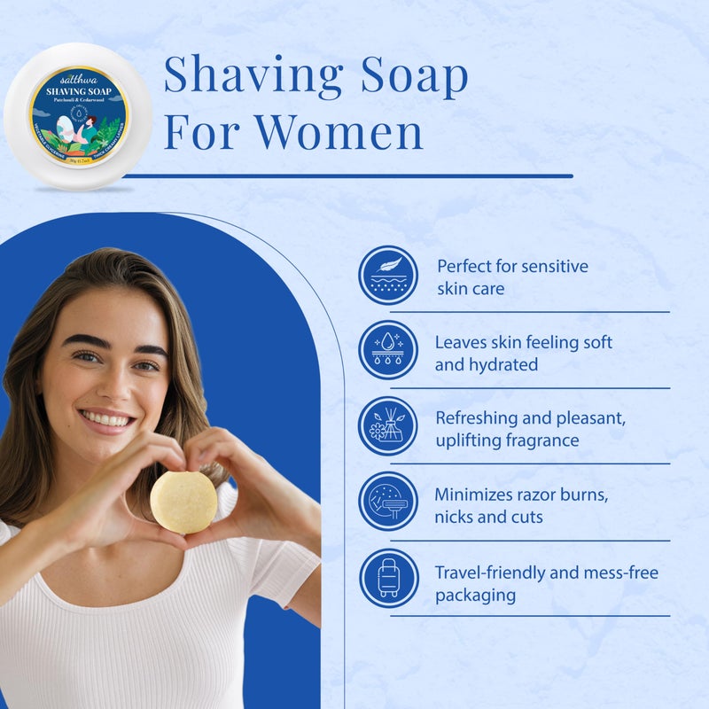 Satthwa Organic Shaving Soap Puck infused with Patchouli & Cedarwood | Create the Perfect Lather | Excellent for Silky Smooth Shaves | Hydrates and Shields, 50g (1.7oz) - Image 4
