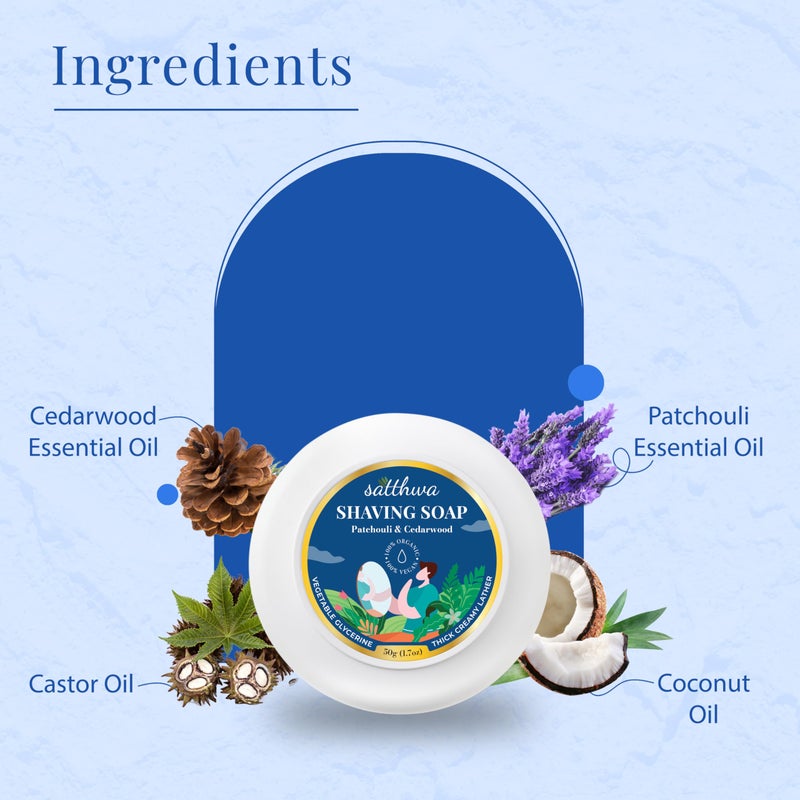 Satthwa Organic Shaving Soap Puck infused with Patchouli & Cedarwood | Create the Perfect Lather | Excellent for Silky Smooth Shaves | Hydrates and Shields, 50g (1.7oz) - Image 5
