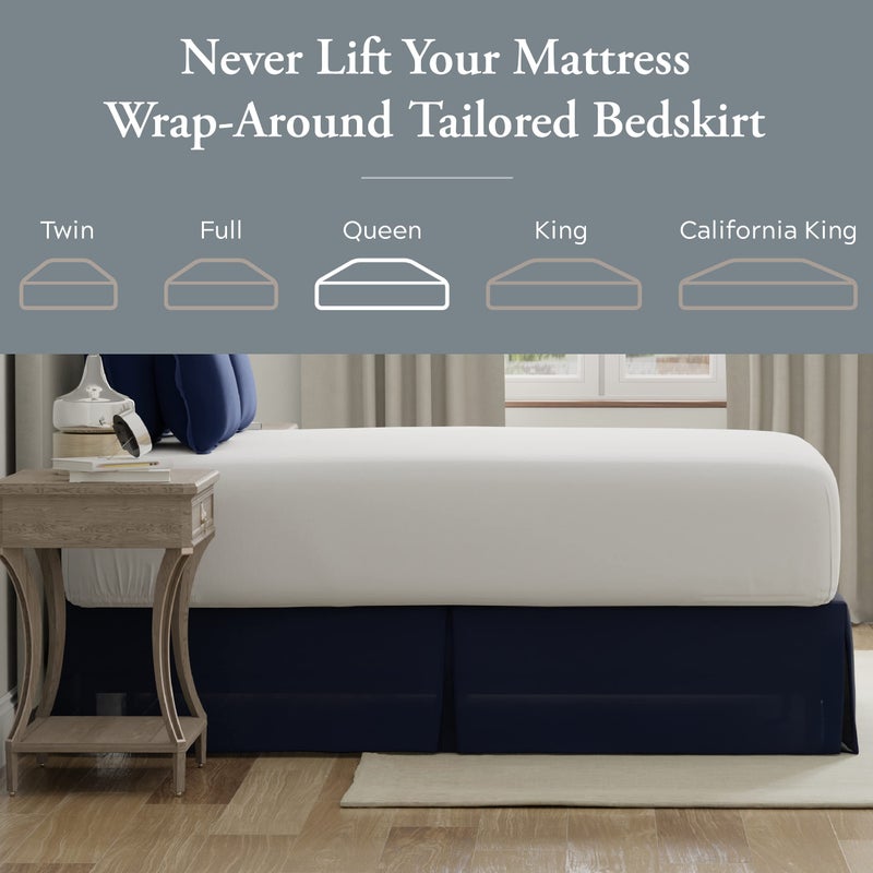 Bed Maker's Bed Makerâ€™s Never Lift Your Mattress Bed Skirt, Designed for Box Spring Beds, Split Corners, 14 Inch Drop Length, Queen, Navy - Image 2