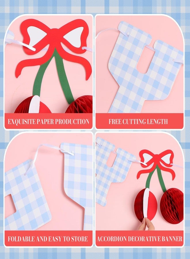 Oudain 7.2 ft Happy Birthday Cherry Banner Blue Gingham Cherry Birthday Party Decorations 3D Colorful Hanging Garland Decor for Themed Decorations Bday Party Supplies Photoshoot Backdrop - Image 3