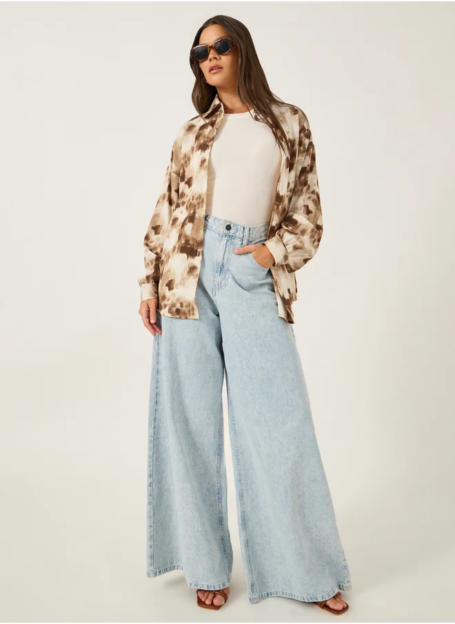 ستايلي Printed Spread Collar Regular Fit Shirt