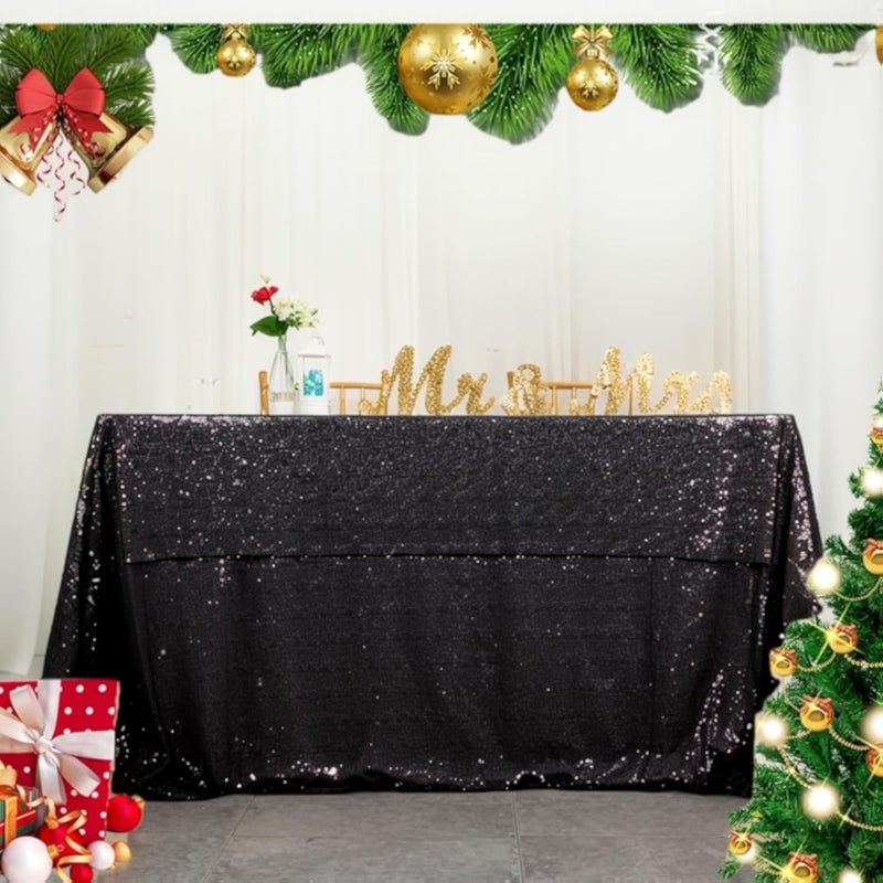 ShinyBeauty DUOBAO ShinyBeauty Black Sequin Tablecloth 50 x 80 Inches Wedding Table Cover Rectangular Tablecloth Overlay Full Birthday Party Mermaid Tablecloth (50 x 80 Inch, Black)