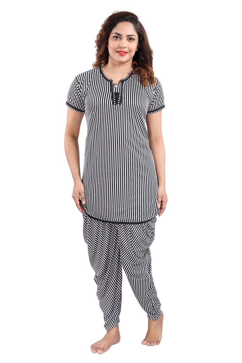 YKI Women's Polyester Pajama Set Sarina Night Suit, Black, Large - Image 1