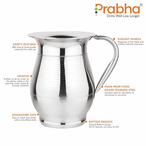 Prabha Stainless Steel Supremo Water Jug 2000ml - Ideal for Home & Kitchen, Durable & Elegant - Image 3