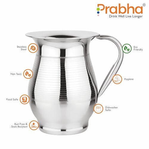 Prabha Stainless Steel Supremo Water Jug 2000ml - Ideal for Home & Kitchen, Durable & Elegant - Image 2