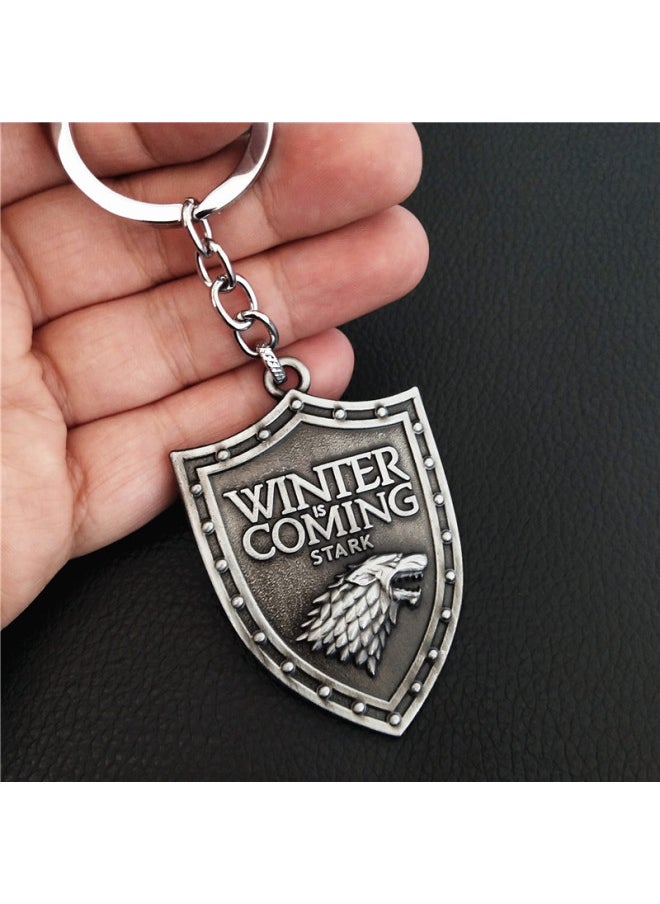 Generic - Thrones Keychain Season 8 House Stark Wolf Head Badge Key Chains Pendant Ice And Fire Keyring llaveros Of Movie Gifts-Color:Q - Image 1