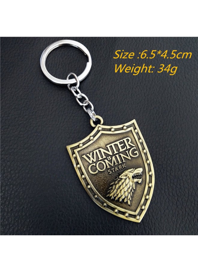 Generic - Thrones Keychain Season 8 House Stark Wolf Head Badge Key Chains Pendant Ice And Fire Keyring llaveros Of Movie Gifts-Color:Q - Image 1