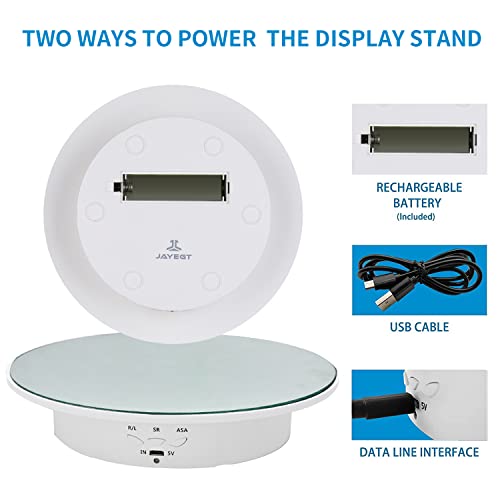 JAYEGT Motorized Rotating Display Stand, 7.87inch /17.6lbs Load, 360 Degree Electric Rotating Turntable for Photography Products, Jewelry, Cake,3D Model , Mirror Cover (White, 7.87inch/Button Control) - Image 2