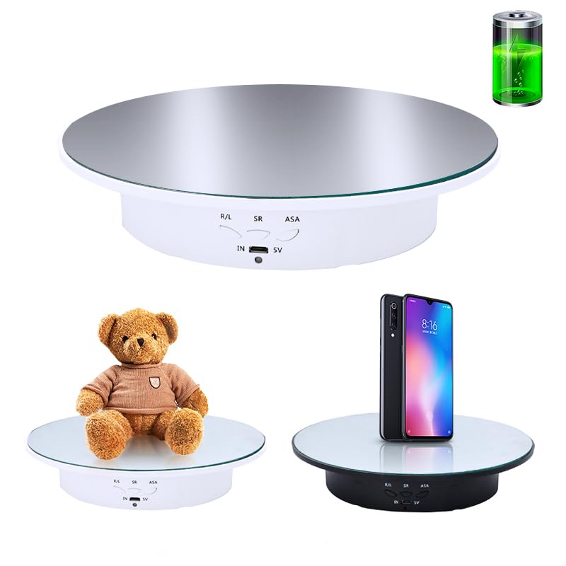 JAYEGT Motorized Rotating Display Stand, 7.87inch /17.6lbs Load, 360 Degree Electric Rotating Turntable for Photography Products, Jewelry, Cake,3D Model , Mirror Cover (White, 7.87inch/Button Control) - Image 1