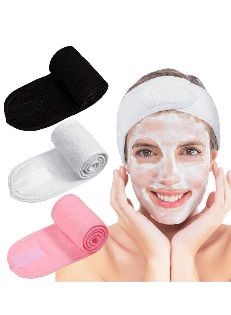 أوزيغالور 3 عبوات عصابات رأس للوجه، من قماش تيري، قابلة للتعديل، للمكياج والغسيل والاستحمام، باللون الأبيض والأسود والوردي. - Image 1