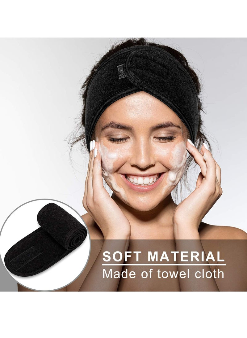 أوزيغالور 3 عبوات عصابات رأس للوجه، من قماش تيري، قابلة للتعديل، للمكياج والغسيل والاستحمام، باللون الأبيض والأسود والوردي. - Image 4