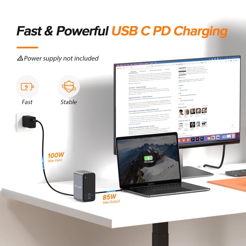 TOBENONE محطة إرساء USB C لشاشتين مزدوجتين لجهاز MacBook Pro، 13 في 2 مركز USB-C ثلاثي العرض، محطة Type C مع 2 HDMI 4K، VGA، PD3.0، 7 USB، RJ45، صوت 3.5 مم - Image 5