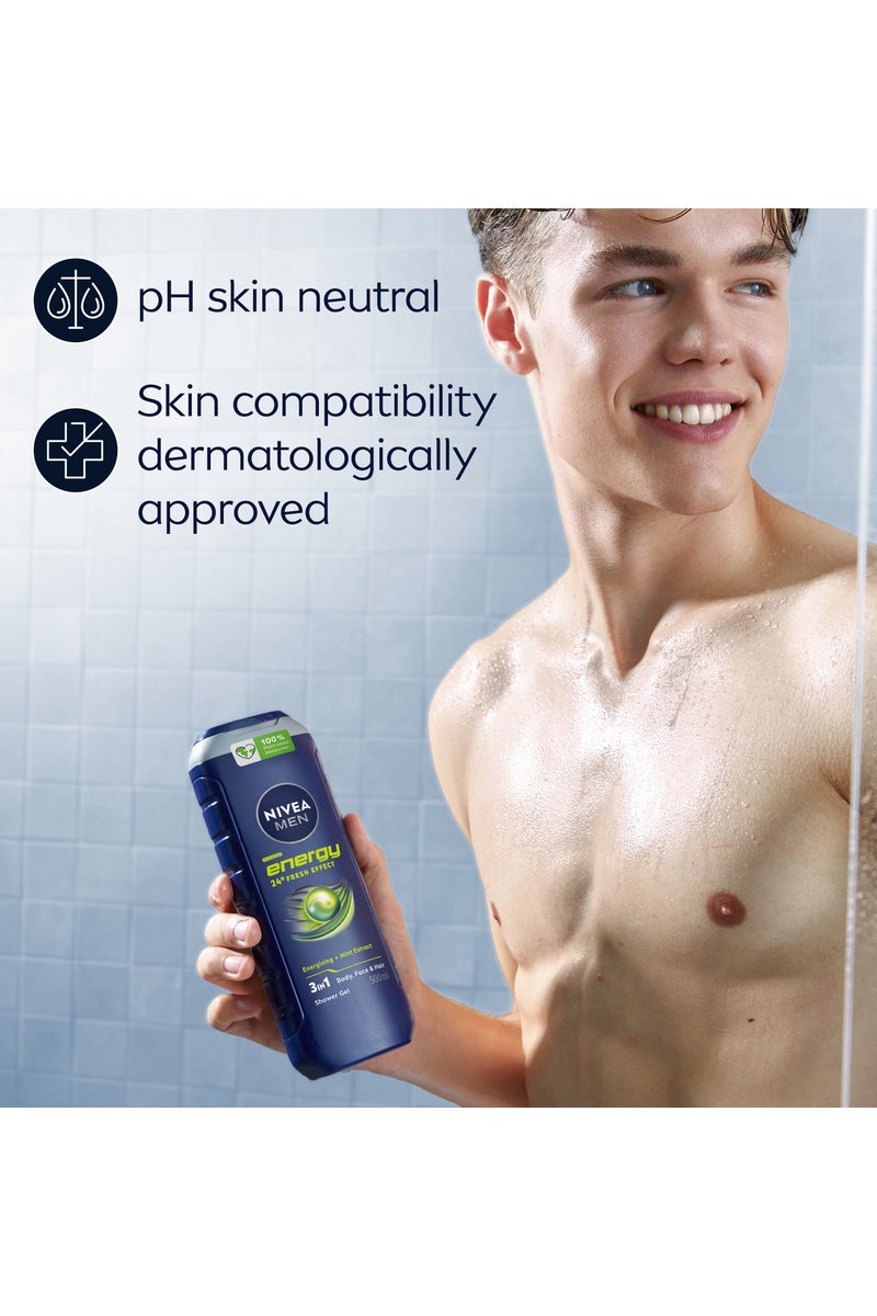Nivea جل استحمام الطاقة مع مستخلصات النعناع ورائحة ذكورية - عبوة من 3 - Image 4