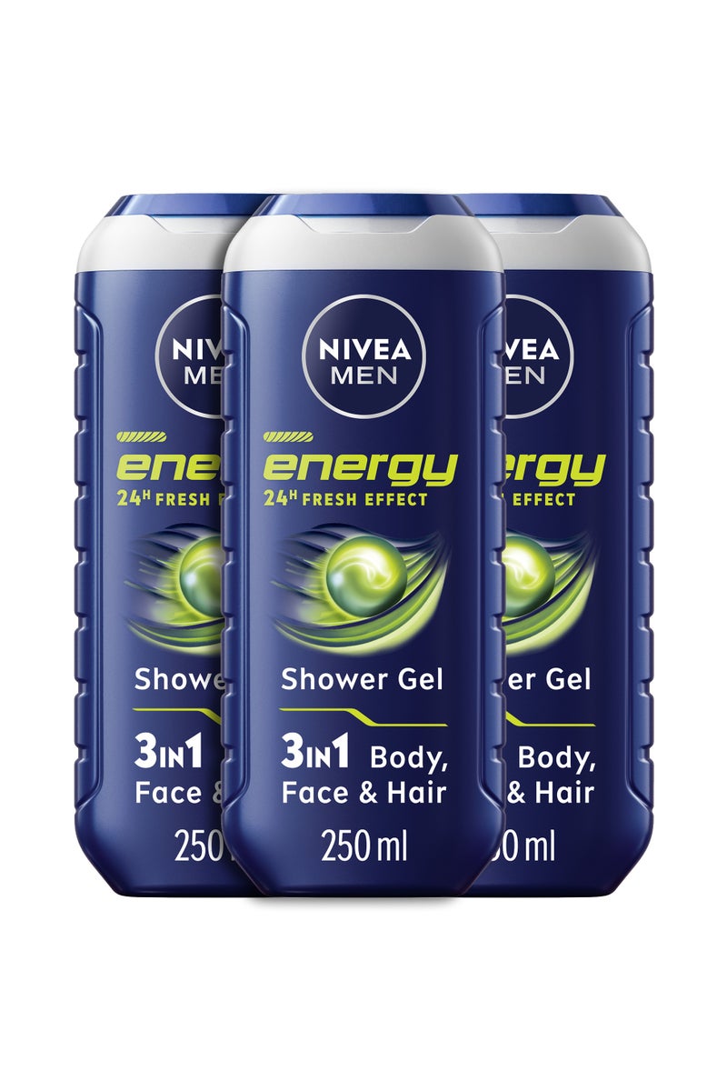 Nivea جل استحمام الطاقة مع مستخلصات النعناع ورائحة ذكورية - عبوة من 3 - Image 1