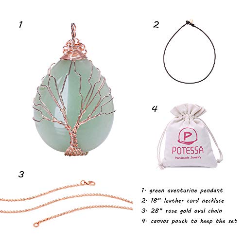 POTESSA Natural Green Aventurine Necklace Healing Crystal Pendant Choker Necklace with Black Leather Rope - Image 2