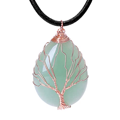 POTESSA Natural Green Aventurine Necklace Healing Crystal Pendant Choker Necklace with Black Leather Rope - Image 1