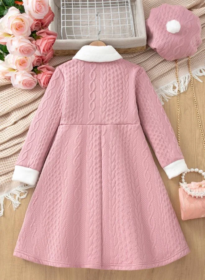 Take Two Girls Pink Cable Knit Long Sleeve Dress