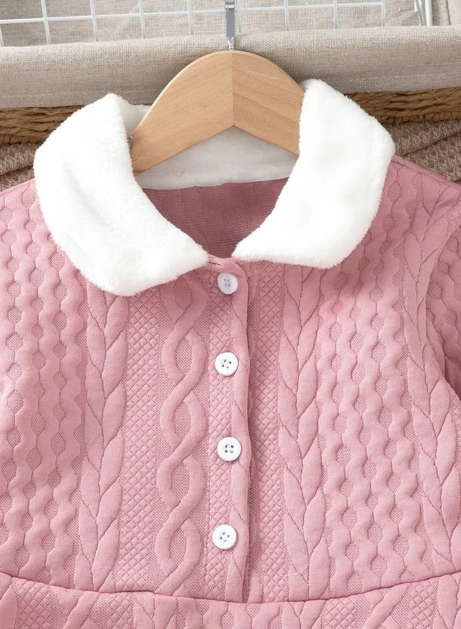 Take Two Take Two Girls Pink Cable Knit Long Sleeve Dress