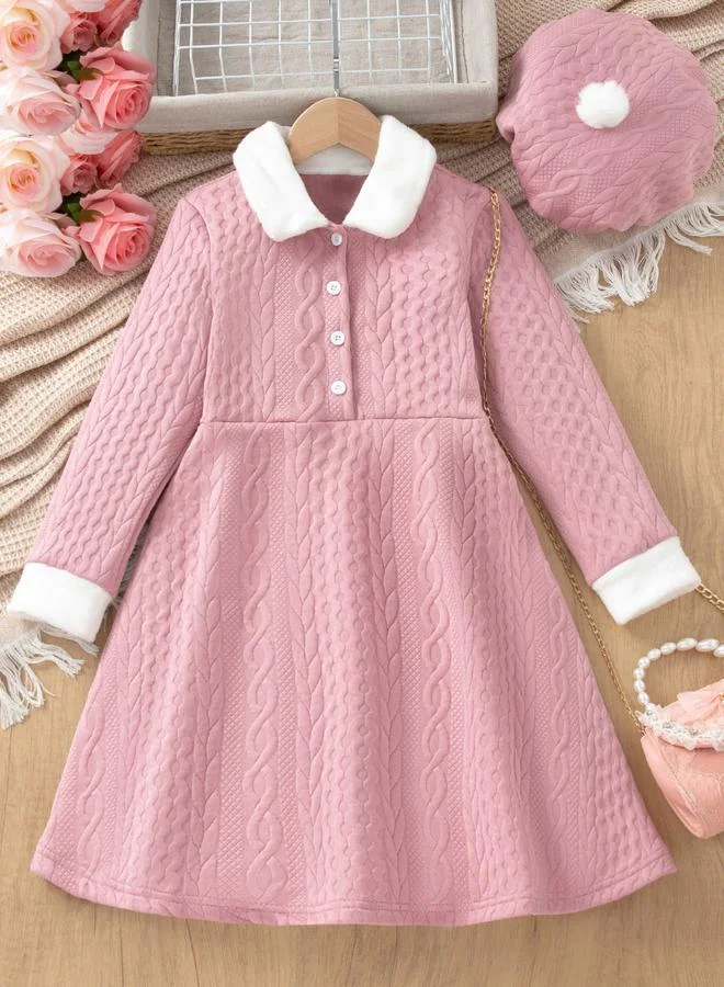 Take Two Take Two Girls Pink Cable Knit Long Sleeve Dress