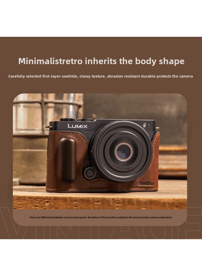 Smog LUMIX S9 Vertical Shot Quick Fit Plate L-shaped Handle Special Head Layer Cow Leather Photo Cover Rabbit Cage Accessories-Color:Top-Layer Cowhide Leather Half Bag  - Image 5