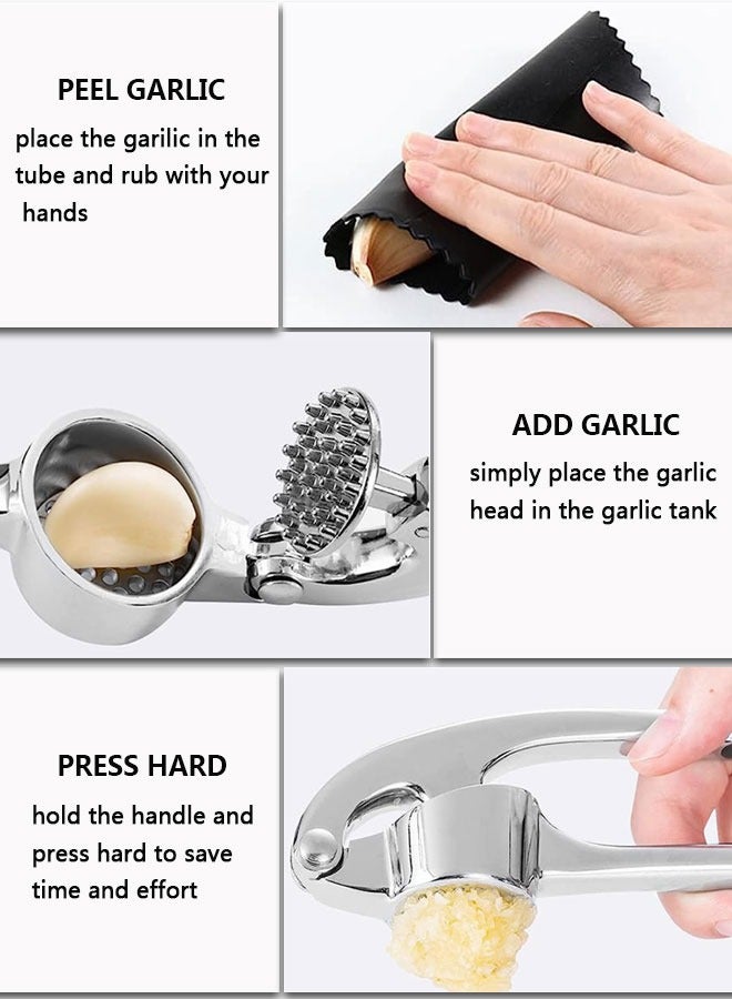 وهاواي Garlic Press with Silicone Peeler & Brush, Premium Garlic Mincer Tool with Ergonomic handle, Ginger Crusher with Good Grip, Easy to Use & Clean , Dishwasher Safe  - Image 4
