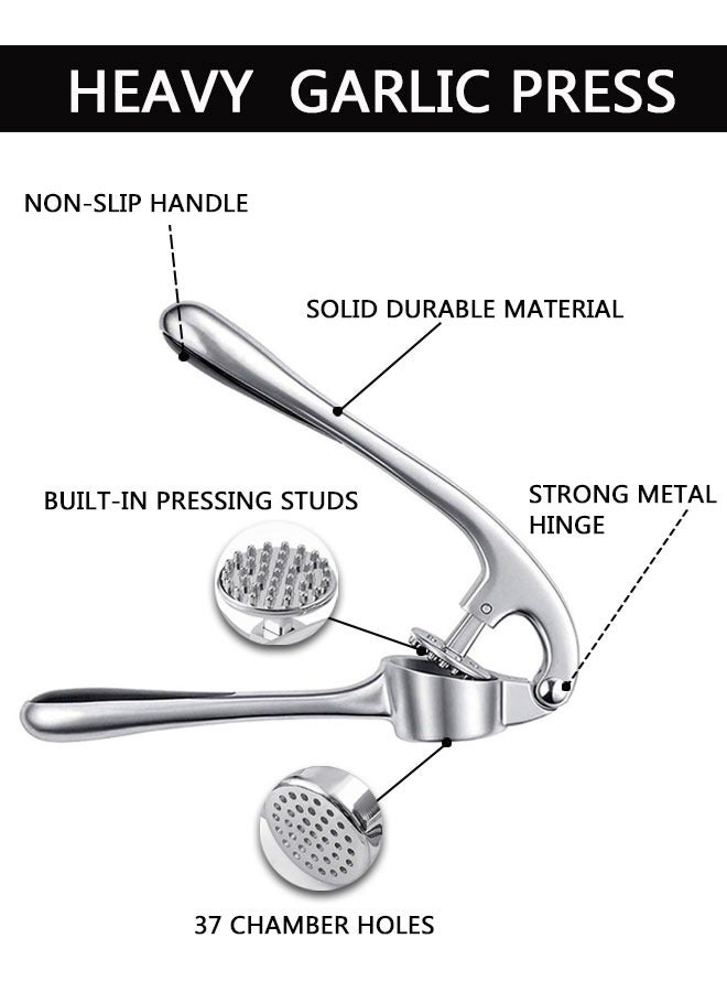 وهاواي Garlic Press with Silicone Peeler & Brush, Premium Garlic Mincer Tool with Ergonomic handle, Ginger Crusher with Good Grip, Easy to Use & Clean , Dishwasher Safe  - Image 3