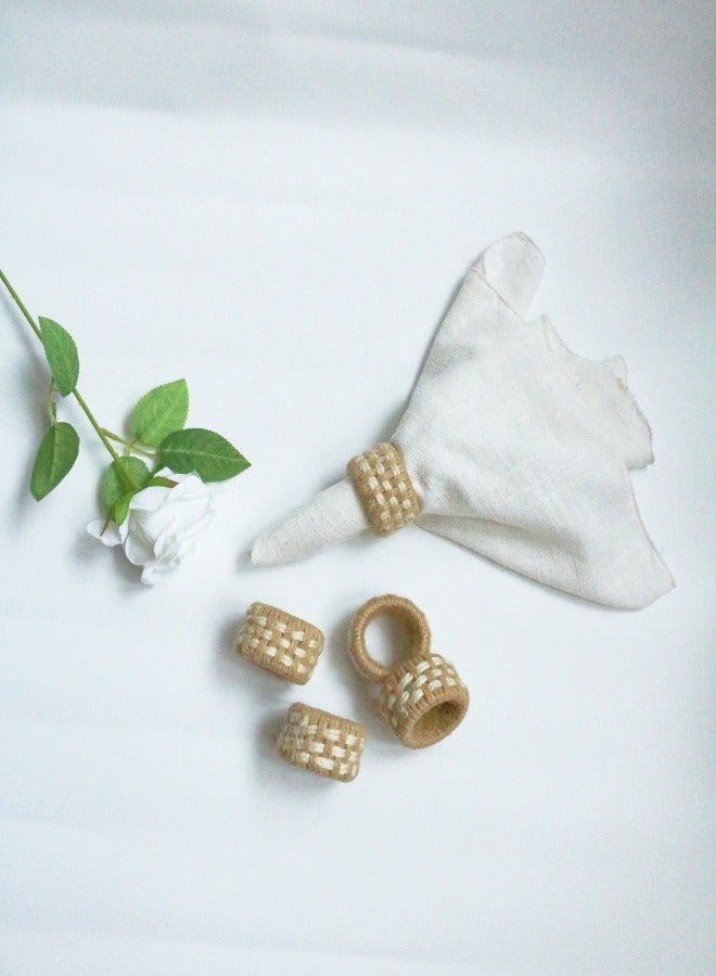 Natural flax/linen plaid 4-pieces set of Napkin Rings, pure Handmade , Extrusion-resistant, Pressure-resistant, Non-deformation, for table Decoration,Family daily life, Birthday party, Wedding,Western restaurant , Hotel decoration, Gifts  - Image 1