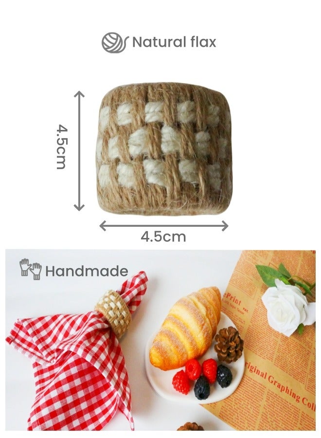 Natural flax/linen plaid 4-pieces set of Napkin Rings, pure Handmade , Extrusion-resistant, Pressure-resistant, Non-deformation, for table Decoration,Family daily life, Birthday party, Wedding,Western restaurant , Hotel decoration, Gifts  - Image 2