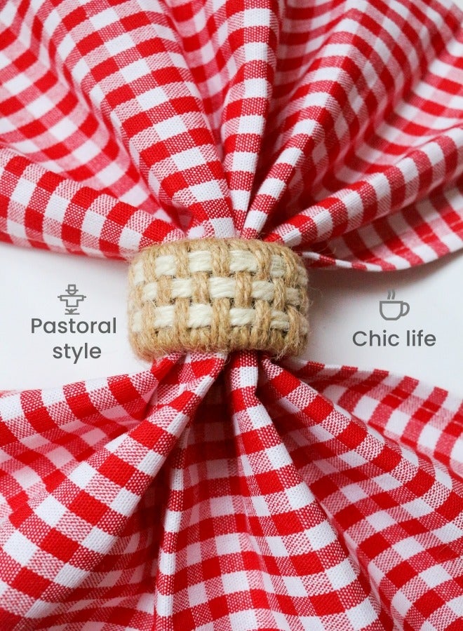 Natural flax/linen plaid 4-pieces set of Napkin Rings, pure Handmade , Extrusion-resistant, Pressure-resistant, Non-deformation, for table Decoration,Family daily life, Birthday party, Wedding,Western restaurant , Hotel decoration, Gifts  - Image 4