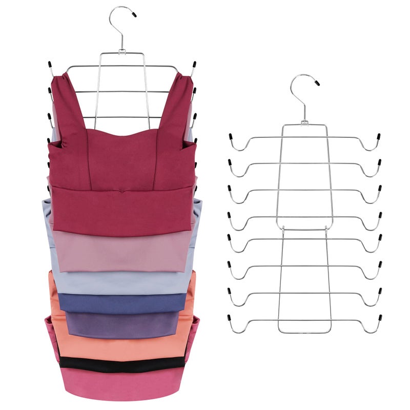 ZEDODIER 2 Pack Tank Top Hanger Space Saving, Bra Hangers for Closet Organizer, Hanging Bra Organizer Tank Tops Holder with 16 Hooks, Metal Closet Organizers and Storage Small Space Solutions, Silver - Image 1
