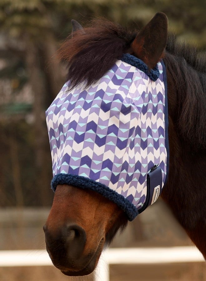 Tackmore Printed Mesh Horse Fly Mask with Fleece Padding - Breathable Anti-Rub Design, UV Protection, Adjustable Fit for Turnout & Pasture-Purple Waves S - Image 1