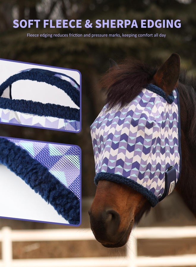 Tackmore Printed Mesh Horse Fly Mask with Fleece Padding - Breathable Anti-Rub Design, UV Protection, Adjustable Fit for Turnout & Pasture-Purple Waves S - Image 4