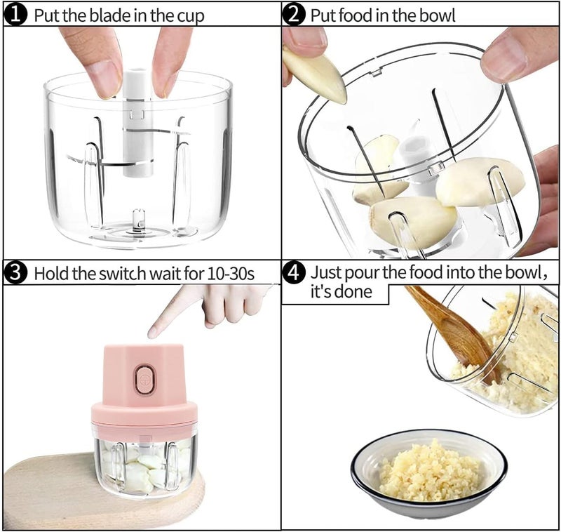Wireless Mini Food Chopper 250ml USB Rechargeable, Cordless Electric Vegetable, Fruit & Meat Grinder, Baby Food Maker, Garlic, Onion, Ginger Mincer, Quick & Easy Meal Prep, Compact Kitchen Gadget - Image 5