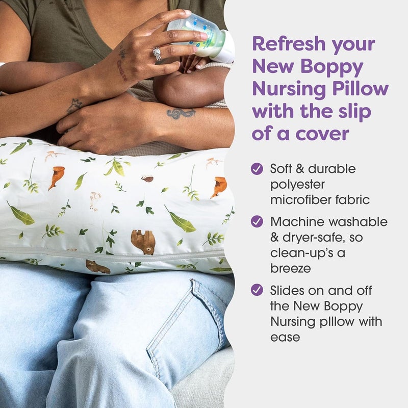 Boppy Nursing Pillow Cover  Soft Hypoallergenic Washable Microfiber Bottle  Breastfeeding Pillow Covers Redesigned Feeding Pillow Sold Separately  Neutral Plants and Animals - Image 2