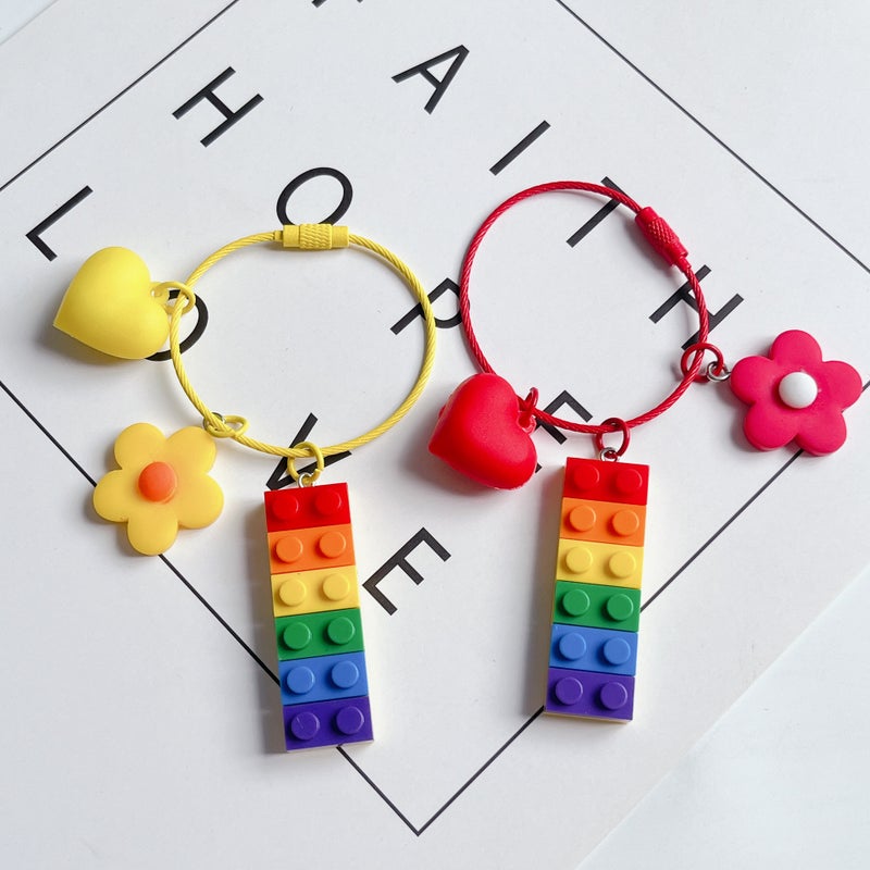Xiaohongshu Diy Acrylic Building Block Keychain Creative Peach Heart Keychain Pendant Small Fresh Flower Keychain - Image 4