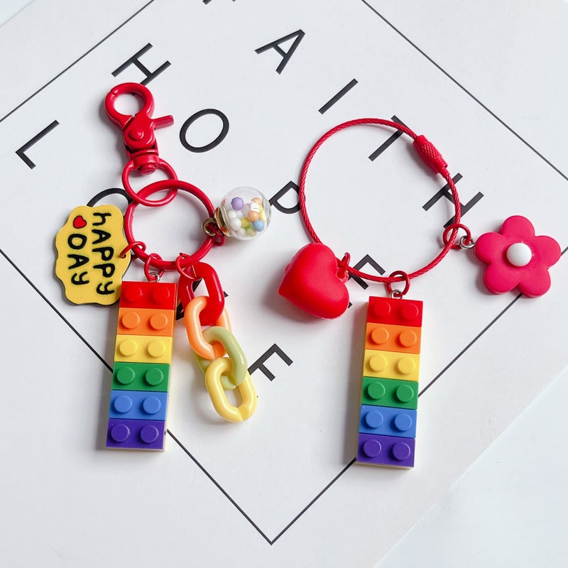 Xiaohongshu Diy Acrylic Building Block Keychain Creative Peach Heart Keychain Pendant Small Fresh Flower Keychain - Image 5