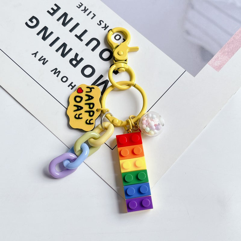 Xiaohongshu Diy Acrylic Building Block Keychain Creative Peach Heart Keychain Pendant Small Fresh Flower Keychain - Image 1