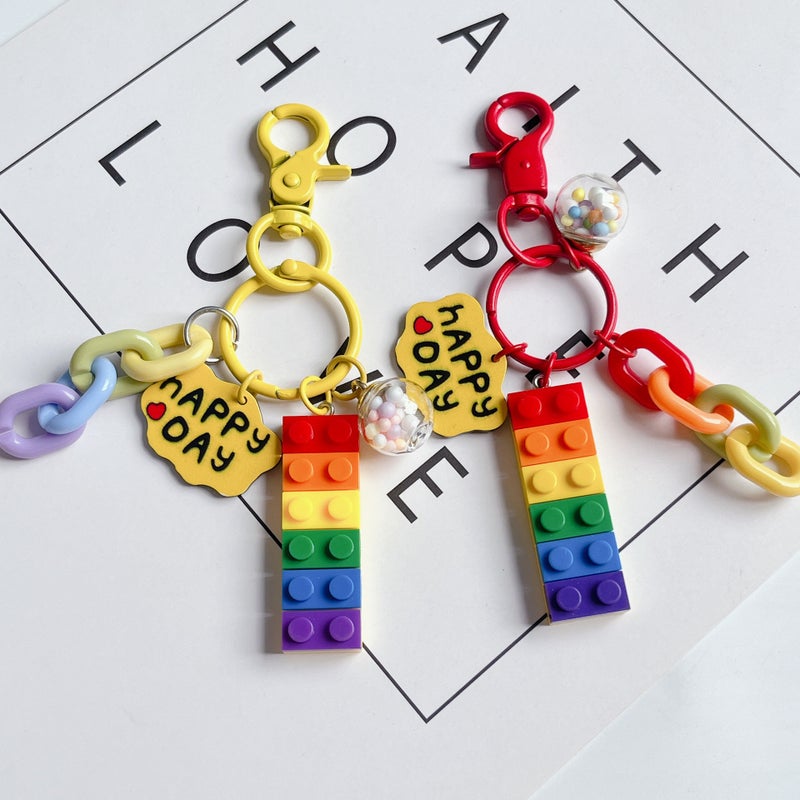 Xiaohongshu Diy Acrylic Building Block Keychain Creative Peach Heart Keychain Pendant Small Fresh Flower Keychain - Image 3