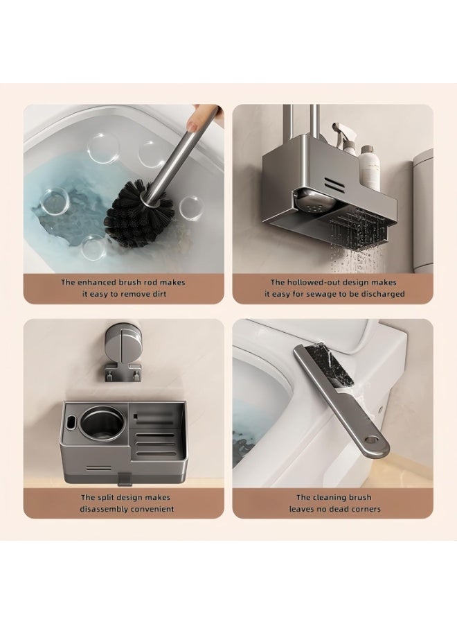 NANAO Toilet Brush and Holder Set with Suction Cup Wall Mount & Drip Tray | Space-Saving Bathroom Cleaner for RV/Apartment/Dorm | Spring Cleaning Essentials (Compact Design, Easy Install Storage Shelf) - Image 2